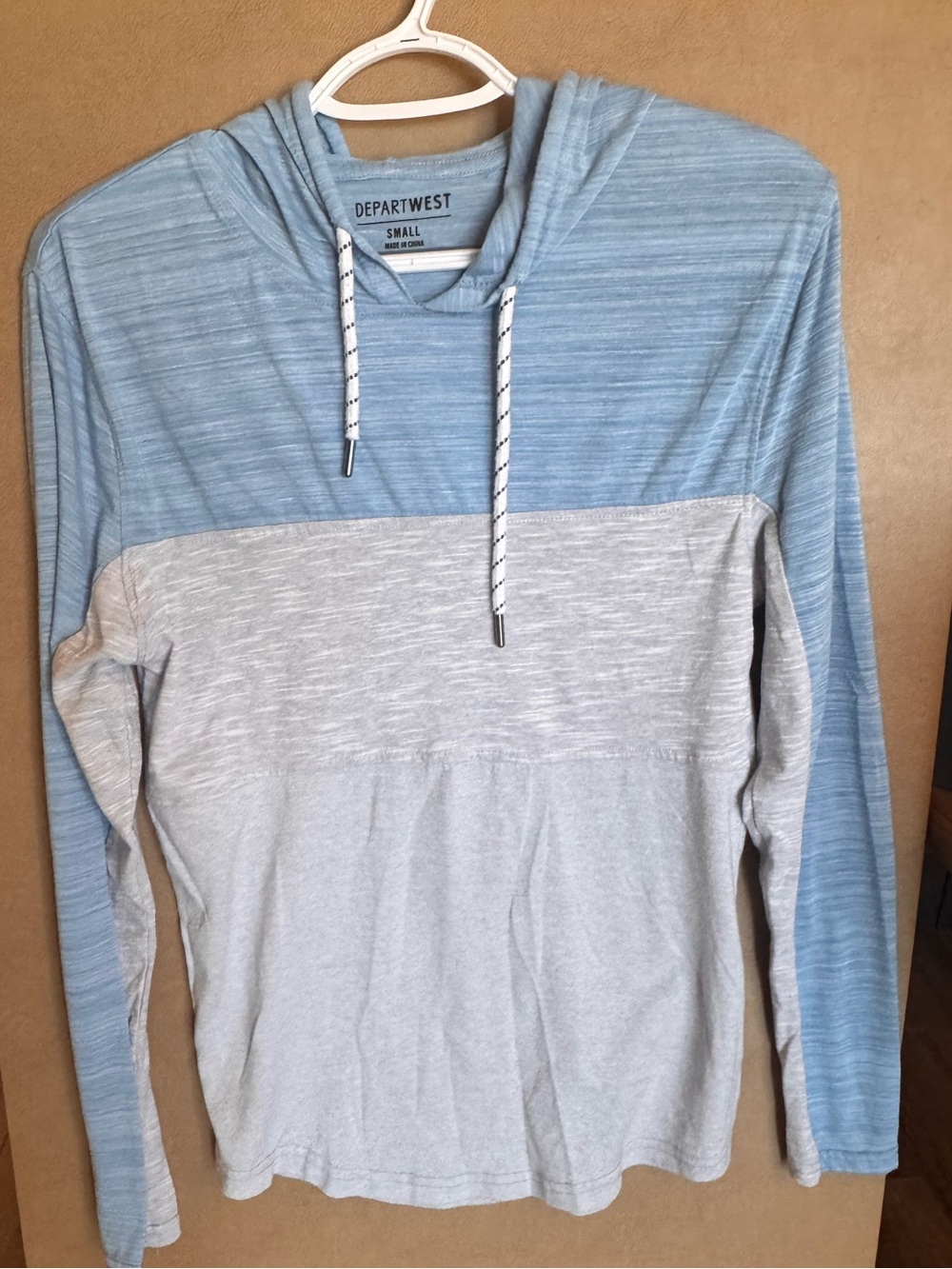 Depart West Men's Long Sleeve Hooded Tee - Light Blue & Light Gray